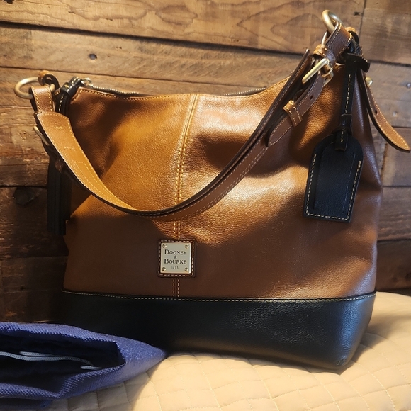 Dooney & Bourke Brown & Black Leather Hobo Bag Needs TLC - Picture 3 of 16